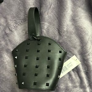 French Connection purse with black studs short handle and adjustable strap